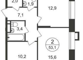 Продам двухкомнатную квартиру, 53.1 м2, Москва, 7-я фаза, к1