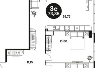 Продается двухкомнатная квартира, 73.4 м2, Ростов-на-Дону, Красноармейская улица, 254