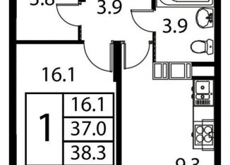Продаю 1-комнатную квартиру, 38.3 м2, Московская область