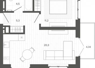 2-комнатная квартира на продажу, 43.9 м2, Алтайский край, Змеиногорский тракт, 35Бк2