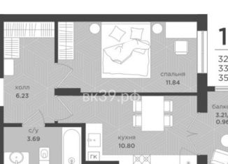 Однокомнатная квартира на продажу, 35.7 м2, Зеленоградск