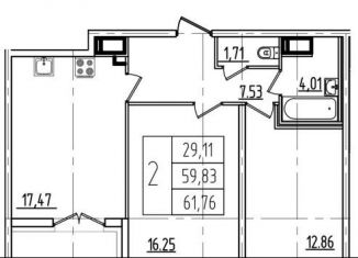 Продается 2-ком. квартира, 61.8 м2, Санкт-Петербург, улица Типанова, 20к1, улица Типанова