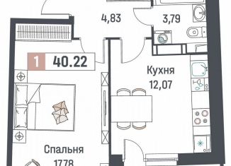 Продам 1-комнатную квартиру, 40.2 м2, Мурино, ЖК Авиатор