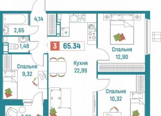 Продам трехкомнатную квартиру, 65.3 м2, Мурино, ЖК Графика