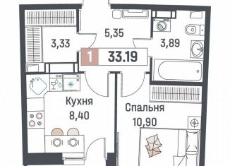 Продам 1-ком. квартиру, 33.2 м2, Мурино, ЖК Авиатор