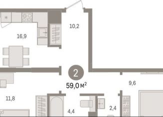 Продаю двухкомнатную квартиру, 59 м2, Тюмень, улица Муравленко, 9/2