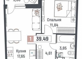 Продажа однокомнатной квартиры, 39.5 м2, Мурино, ЖК Авиатор