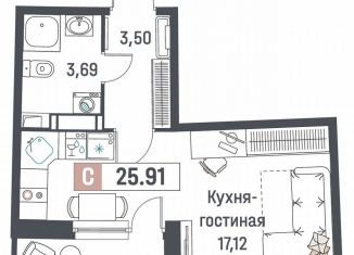 Продается квартира студия, 25.9 м2, Мурино, ЖК Авиатор