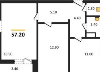 Двухкомнатная квартира на продажу, 57.2 м2, Воронеж, Ленинградская улица, 17