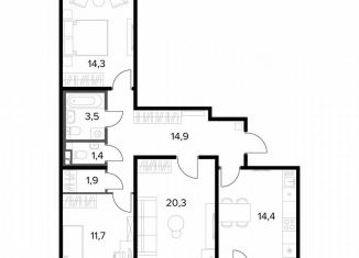 Продам трехкомнатную квартиру, 84.3 м2, деревня Сапроново, ЖК 1-й Донской, 2