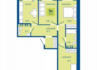 3-комнатная квартира на продажу, 72.5 м2, Пермь