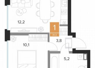 Продам 1-ком. квартиру, 31.3 м2, Курск