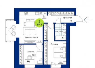 Продается 3-ком. квартира, 69.4 м2, Красноярский край