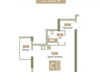 Квартира на продажу студия, 35.2 м2, посёлок городского типа Молодёжное
