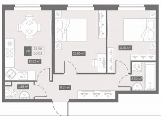 Продажа двухкомнатной квартиры, 50 м2, Санкт-Петербург