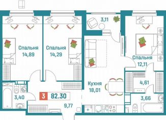 Продаю 3-комнатную квартиру, 82.3 м2, Мурино, ЖК Графика