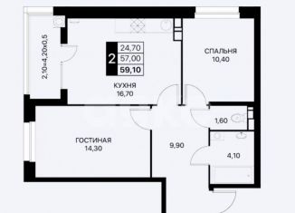 2-ком. квартира на продажу, 59.1 м2, Ростов-на-Дону, Берберовская улица, 19с1