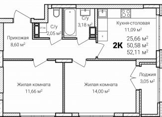 Продается двухкомнатная квартира, 52.1 м2, Нижний Новгород, микрорайон Ярмарка