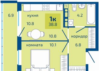 Продается 1-комнатная квартира, 38.8 м2, Пермь, Целинная улица, 59