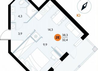 1-комнатная квартира на продажу, 38 м2, поселок городского типа Заозерное, улица Аллея Дружбы, 10А