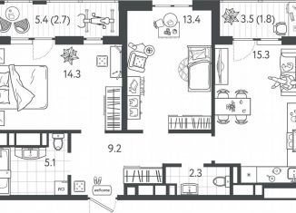 Продажа двухкомнатной квартиры, 63.7 м2, Краснодар, Колхозная улица, 5/2, микрорайон Табачная Фабрика