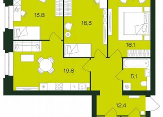 Продам 3-ком. квартиру, 89.4 м2, Чебоксары, Чебоксарский проспект, поз5.21