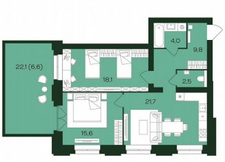 Продается двухкомнатная квартира, 78.3 м2, Чебоксары, Чебоксарский проспект, поз5.23