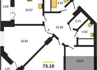 Трехкомнатная квартира на продажу, 73 м2, Воронеж, Волгоградская улица, 45