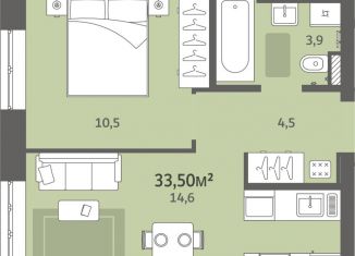 Продаю однокомнатную квартиру, 33.5 м2, деревня Хохряки