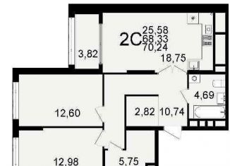 2-комнатная квартира на продажу, 70.2 м2, Рязань