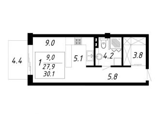 Продажа 1-ком. квартиры, 30.1 м2, Ессентуки