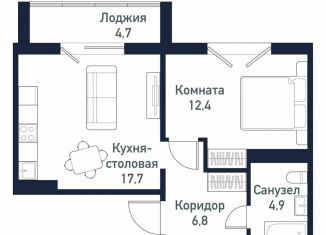 Продаю 1-комнатную квартиру, 41.8 м2, посёлок Западный
