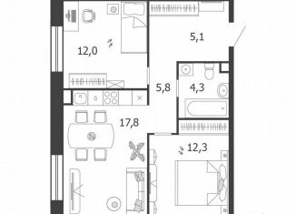 Продаю двухкомнатную квартиру, 57.3 м2, Москва, метро ЗИЛ