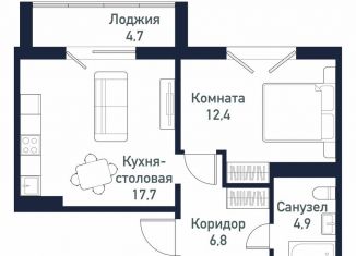 Продаю однокомнатную квартиру, 41.7 м2, посёлок Западный