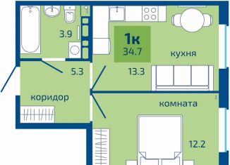 Продажа однокомнатной квартиры, 34.7 м2, Пермь, Целинная улица, 59