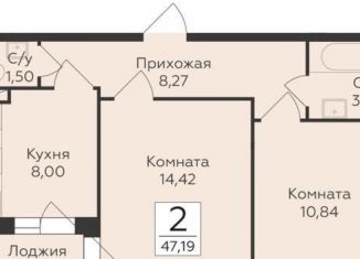 2-ком. квартира на продажу, 47.2 м2, Воронеж