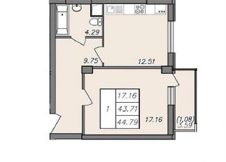 Продаю 1-комнатную квартиру, 44.8 м2, Воронеж, Волгоградская улица, 45