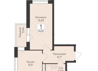 Продаю 1-комнатную квартиру, 34.8 м2, Воронеж