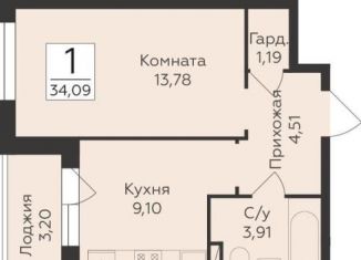 Продажа однокомнатной квартиры, 34.1 м2, Воронеж