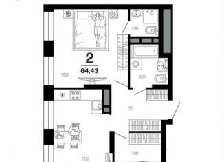 Продажа двухкомнатной квартиры, 62.8 м2, Рязань