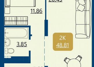 Продается двухкомнатная квартира, 50.8 м2, Тюмень