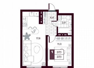 Продаю 1-комнатную квартиру, 37.1 м2, деревня Дударева