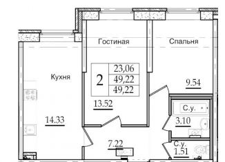 2-комнатная квартира на продажу, 49.2 м2, Санкт-Петербург, Советский проспект, 2, метро Рыбацкое