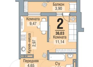 Продается 2-комнатная квартира, 36 м2, посёлок Рощино, улица Ленина, 31