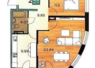 Продажа 2-комнатной квартиры, 63.8 м2, Краснодар, Прикубанский округ