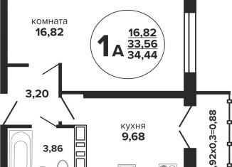 Продажа 1-комнатной квартиры, 34.4 м2, Краснодар, Российская улица, 257/7лит1, Российская улица