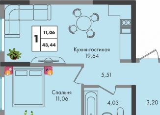 Продам однокомнатную квартиру, 43.4 м2, Краснодар, Прикубанский округ, улица имени Генерала Брусилова, 5лит1.2