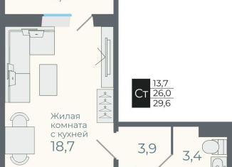Продаю однокомнатную квартиру, 26 м2, Новосибирская область, Каспийская улица, с5
