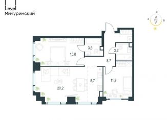 Продается трехкомнатная квартира, 68.9 м2, Москва, метро Мичуринский проспект, жилой комплекс Левел Мичуринский, к1