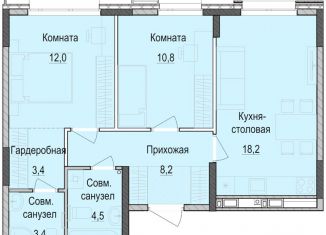 Двухкомнатная квартира на продажу, 60.3 м2, Татарстан
